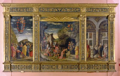 Altarbild mit der Himmelfahrt, der Anbetung der Heiligen Drei Könige und der Beschneidung von Andrea Mantegna